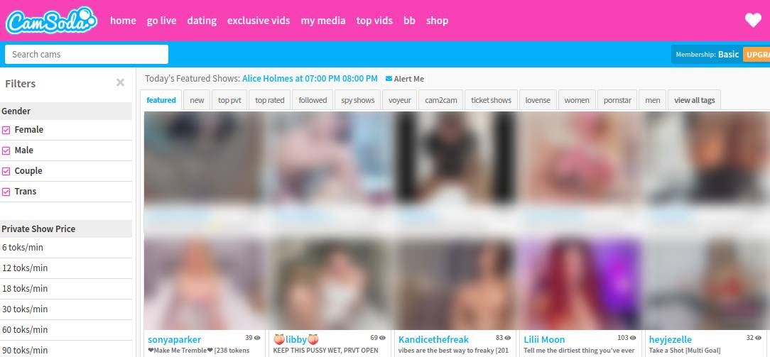 CamSoda Capture d'écran de la page principale