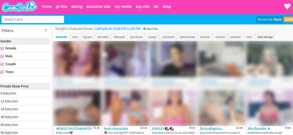 CamSoda Page de démarrage