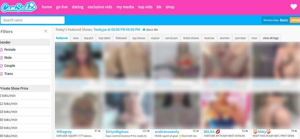 CamSoda With Cam Girls - Main Page Screenshot