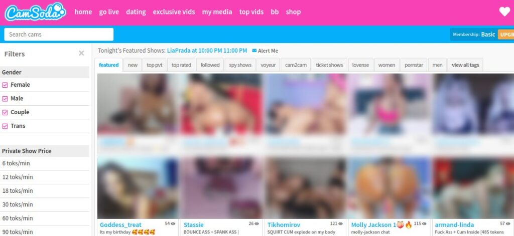 CamSoda Main Page