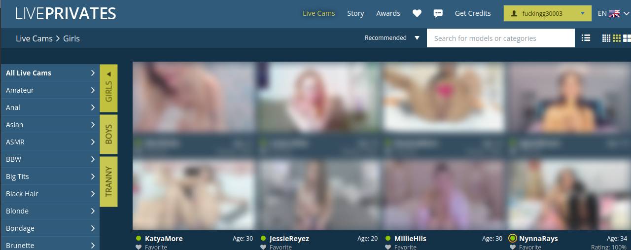 LivePrivates Capture d'écran de la page principale
