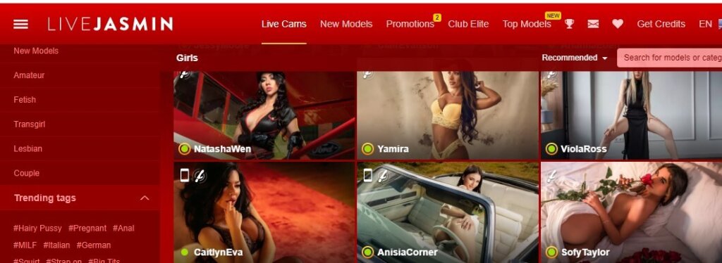 Capture d'écran LiveJasmin Page générale avec Camgirls