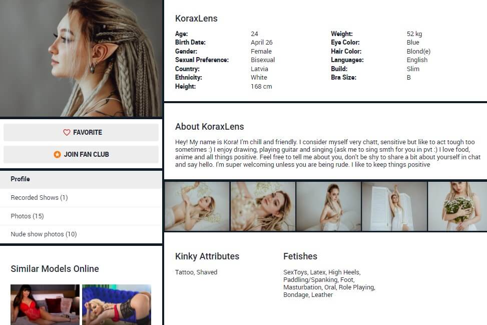 Profil du modèle sur FireCams